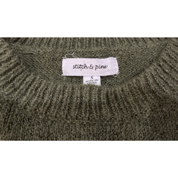 Stitch & Pine Long Sleeve Sweater Olive Green And Pink Smiley Face Size S - Picture 2 of 3